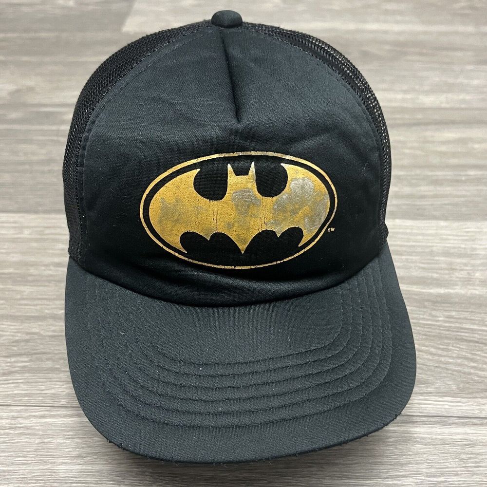 Vintage 80s DC Comic Batman Snapback Hat Black Faded 1964 Trucker Foam Superhero